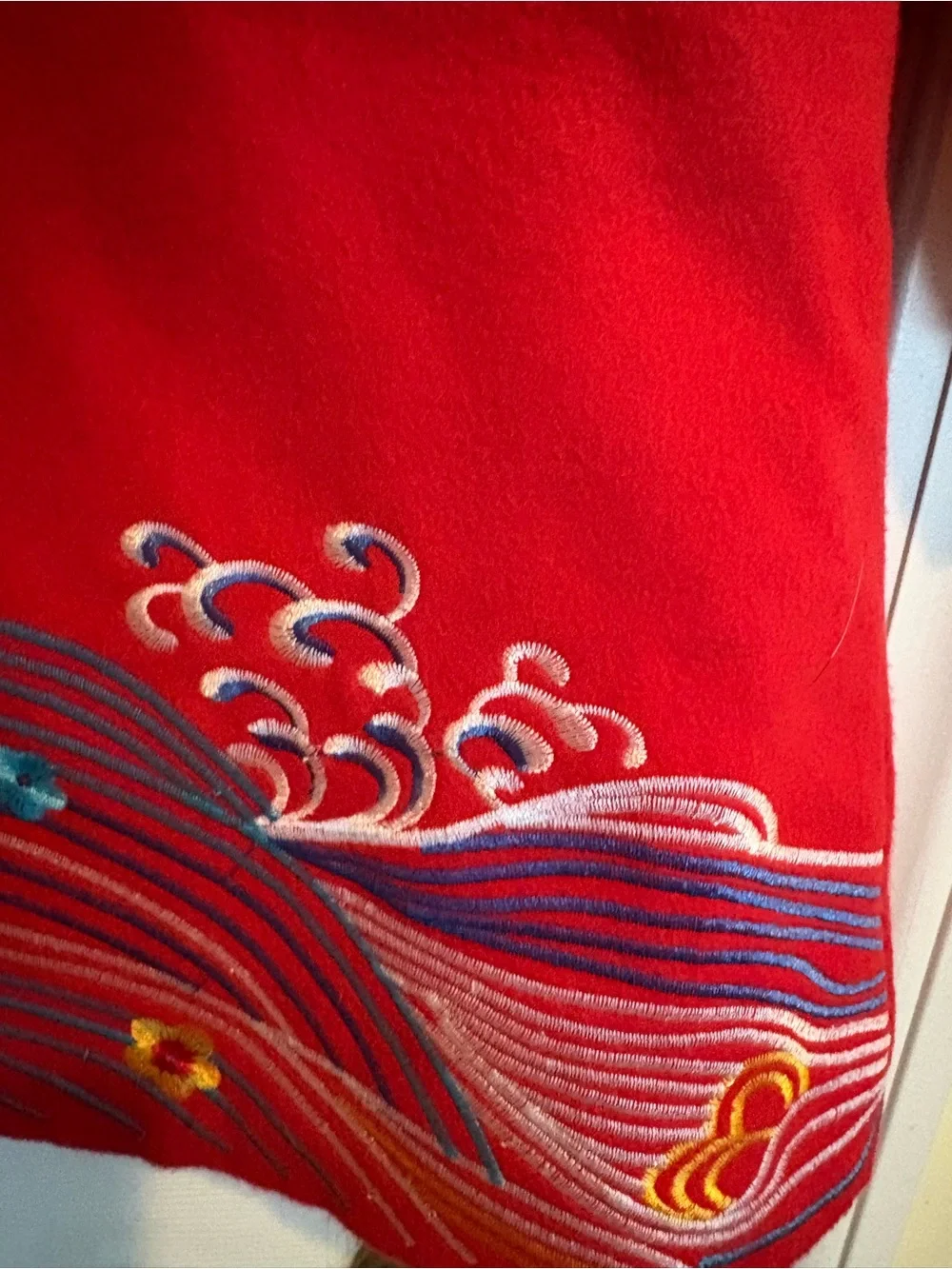 Red Embroidered Crane Tunic Top